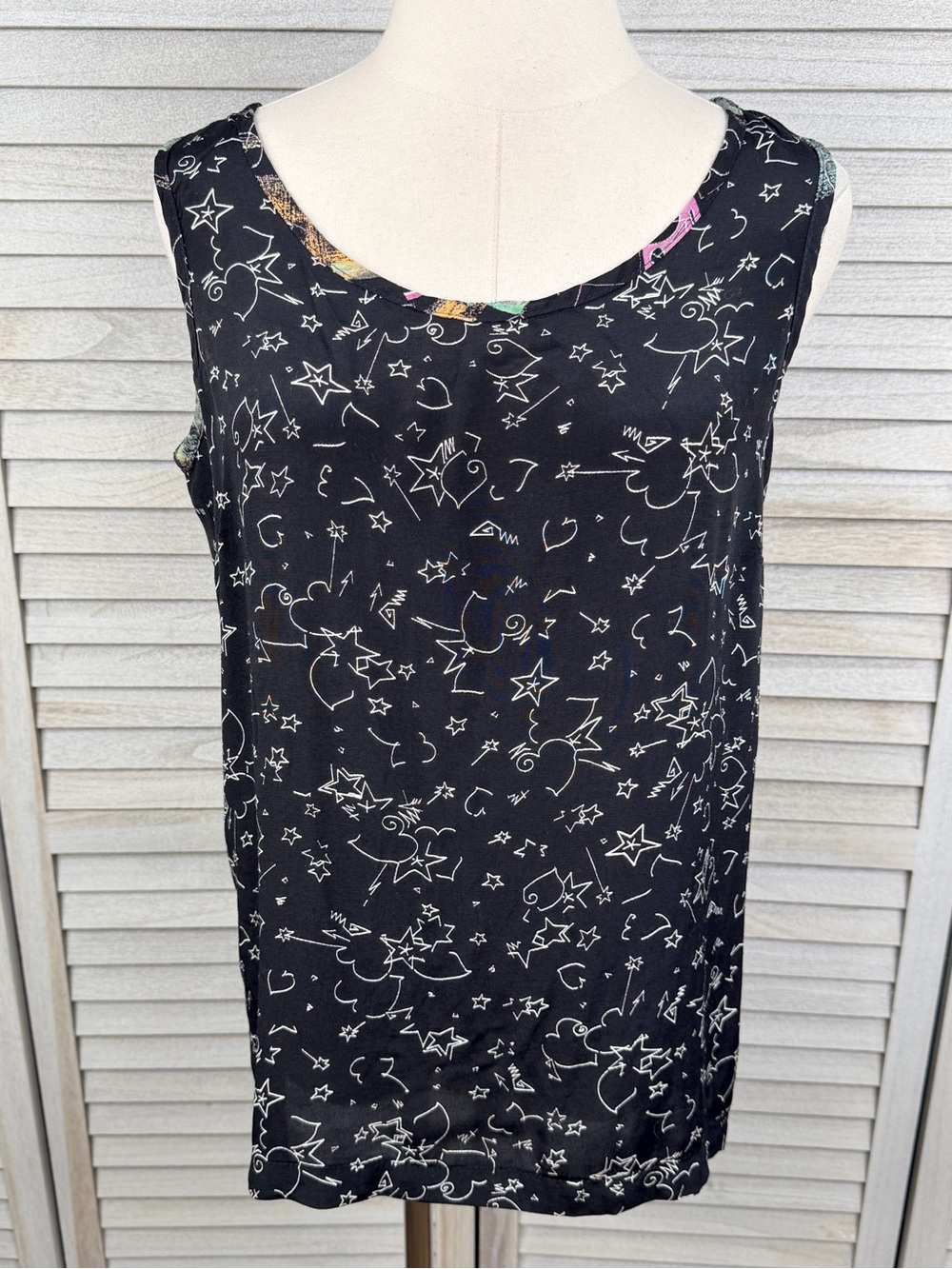 RAFAELLA Women's Vintage Y2K Scribble Print Tank Top Black/White-Small